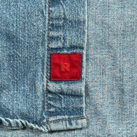 Vintage Levis Shirt Adult LARGE Light Wash Denim Jean Chambray Red Tab 90s - Picture 7 of 9
